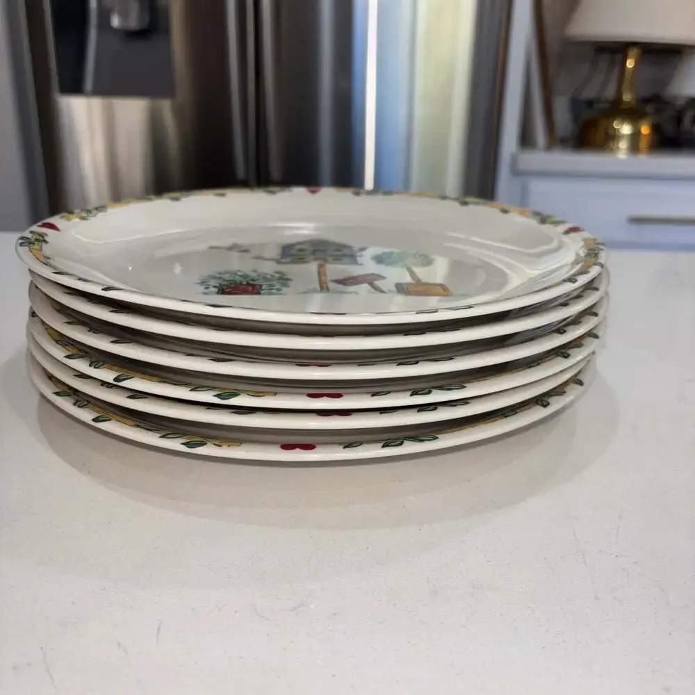 Thomson Pottery Birdhouse Pattern Dinner Plates 10.25” (6)